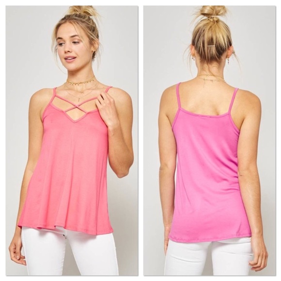 Coral Tank Top With X-Strap Neckline - Picture 2 of 2